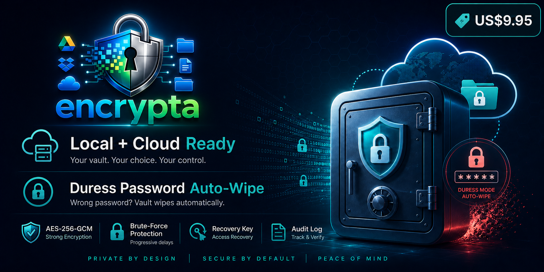 Encrypta feature overview with local and cloud ready vault security